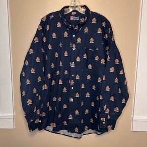 VTG Ralph Lauren Blue Casual Button Down Shirt with All Over Logo Print XL